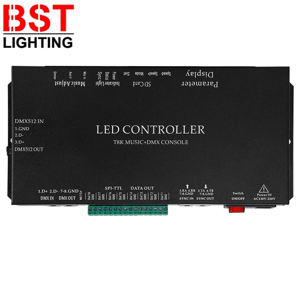 RGBIC SPI-TTL LED Ʈ Ʈ Ʈѷ, T8K   DMX ܼ, 8 ä Ʈ, ũ Է  Aux Է, WS2811 WS2812B WS2813 WS2815